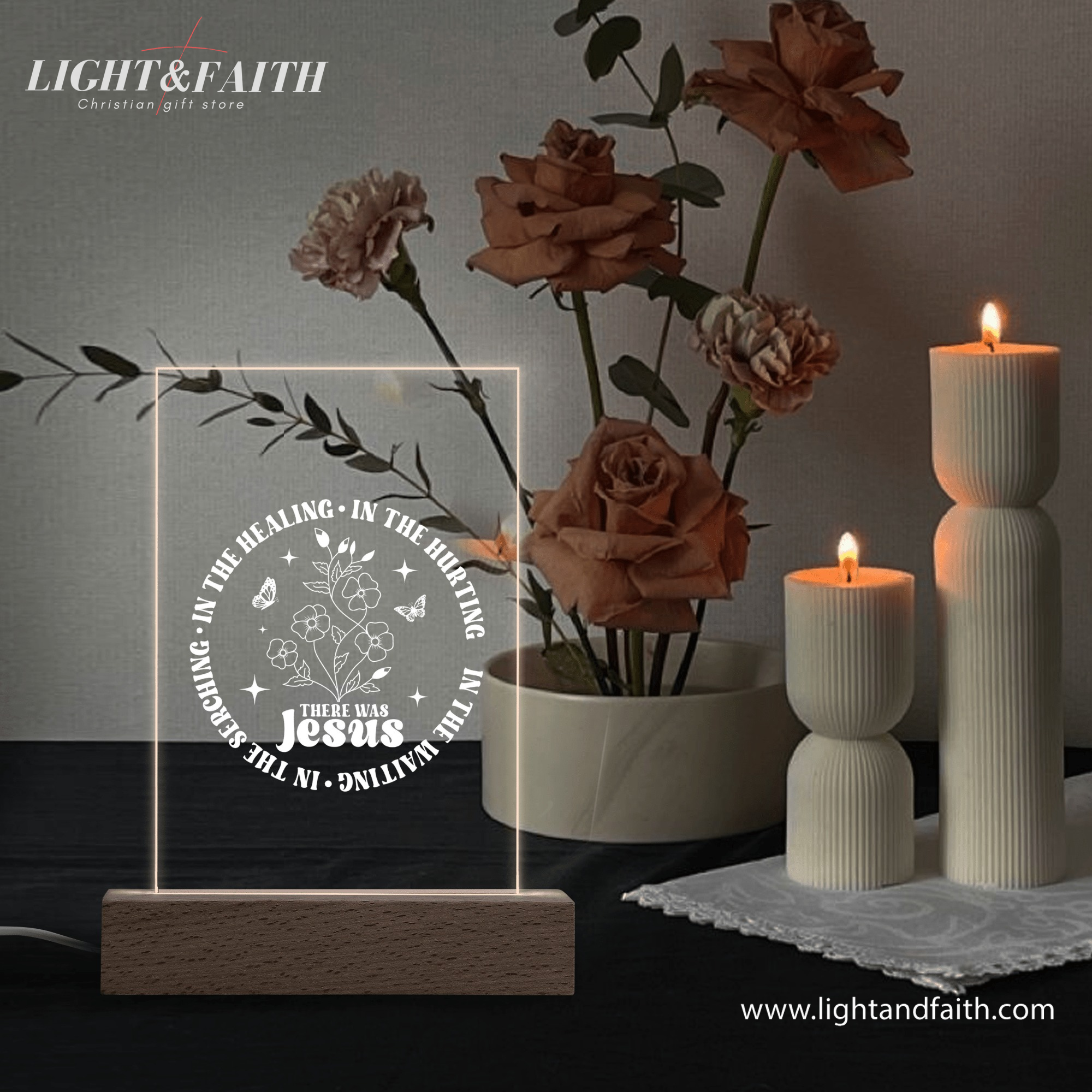 There Was Jesus LED Light, Christian Bible Verse Lamp, Christian Home Decor, Faith Based Decor, Religious LED Light.  NLLAF09